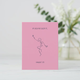 Dancing Skeleton Halloween Pink Postcard