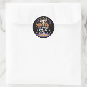 Dancing Skeleton Halloween Pumpkin  Classic Round Sticker
