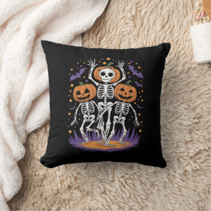 Dancing Skeleton Halloween Pumpkin  Cushion