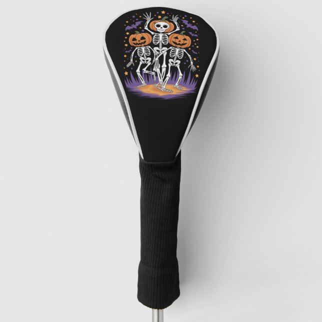 Dancing Skeleton Halloween Pumpkin  Golf Head Cover (Front)