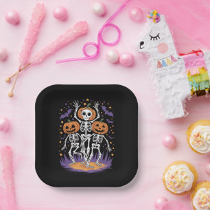 Dancing Skeleton Halloween Pumpkin  Paper Plate