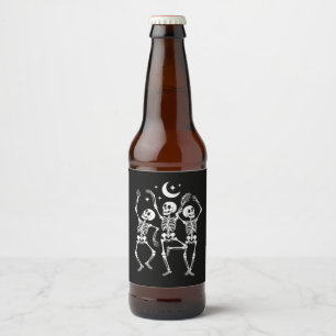 Dancing Skeleton Happy Halloween Fall Skull Beer Bottle Label
