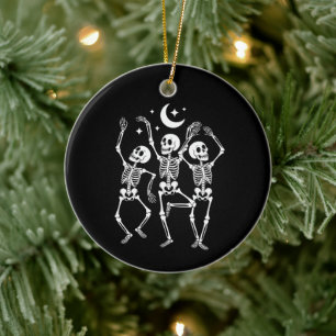 Dancing Skeleton Happy Halloween Fall Skull Ceramic Ornament