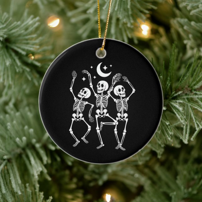 Dancing Skeleton Happy Halloween Fall Skull  Ceramic Ornament (Tree)