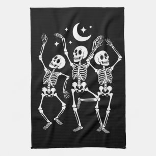 Dancing Skeleton Happy Halloween Fall Skull  Tea Towel