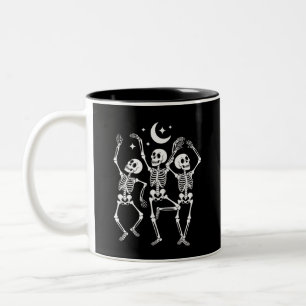 Dancing Skeleton Happy Halloween Fall Skull Two-Tone Coffee Mug