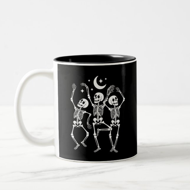 Dancing Skeleton Happy Halloween Fall Skull  Two-Tone Coffee Mug (Left)
