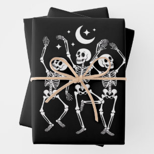 Dancing Skeleton Happy Halloween Fall Skull Wrapping Paper Sheet