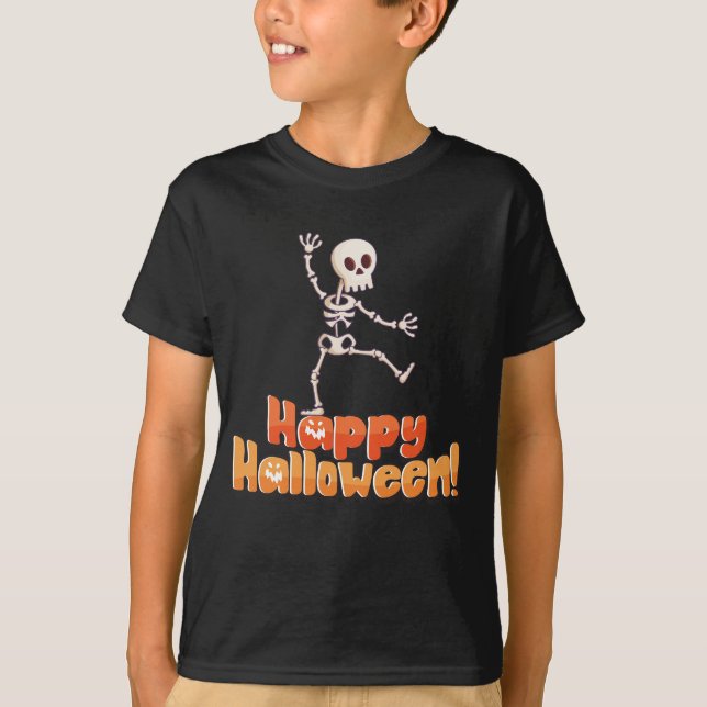 Dancing Skeleton "Happy Halloween" T-Shirt (Front)
