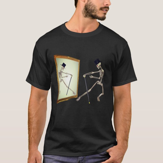Dancing Skeleton In Mirror Funny  T-Shirt (Front)
