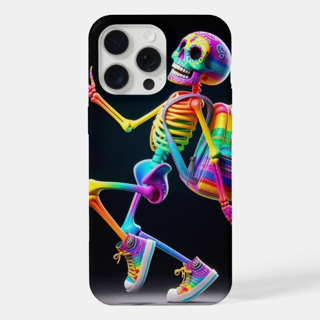 Dancing skeleton in rainbow colors iPhone case (Back)