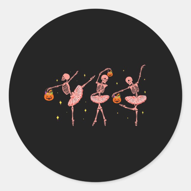 Dancing Skeleton Llerina Halloween Jack O Lantern  Classic Round Sticker (Front)
