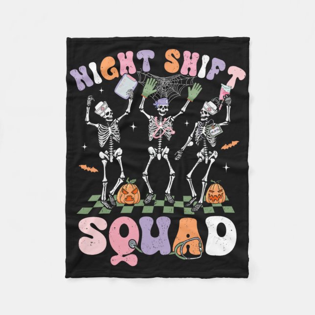 Dancing Skeleton Nurse Night Shift Squad Halloween Fleece Blanket (Front)