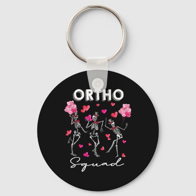 Dancing Skeleton Ortho Squad Orthopaedic Valentine Key Ring (Front)