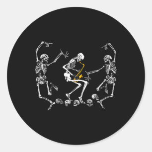 Dancing Skeleton Playing Saxophone Halloween Classic Round Sticker