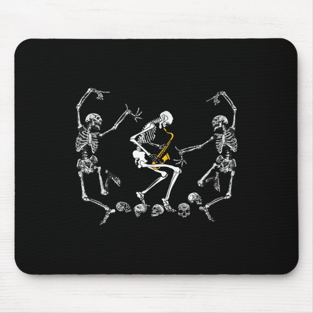 Dancing Skeleton Playing Saxophone Halloween  Mouse Pad (Front)