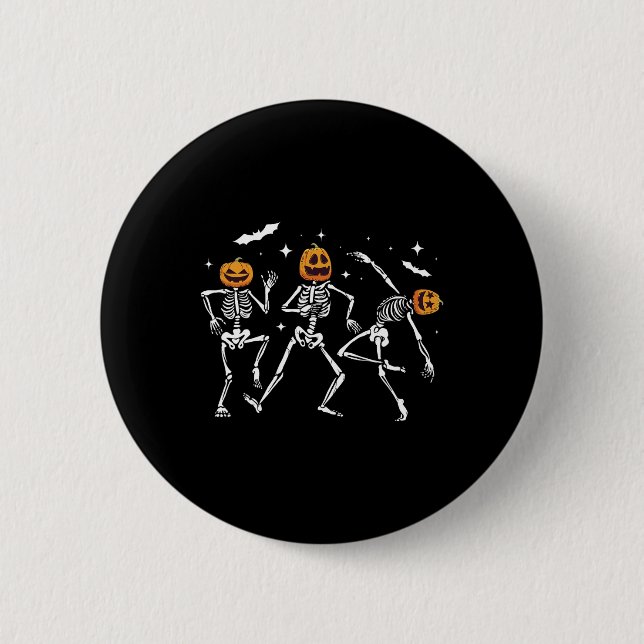 Dancing Skeleton Pumpkin Halloween  6 Cm Round Badge (Front)