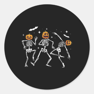 Dancing Skeleton Pumpkin Halloween  Classic Round Sticker