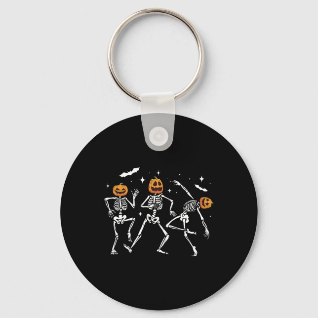 Dancing Skeleton Pumpkin Halloween  Key Ring (Front)