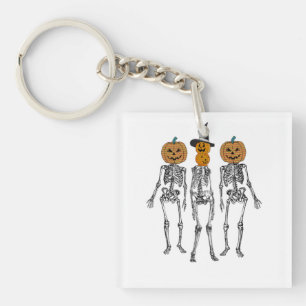 Dancing Skeleton Pumpkin Head Funny Halloween Key Ring