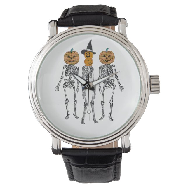 Dancing Skeleton Pumpkin Head Funny Halloween  Watch (Front)