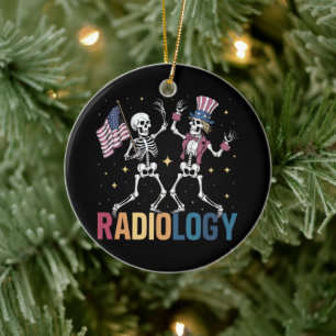 Dancing Skeleton Radiology X-ray Tech Patriotic  Ceramic Ornament