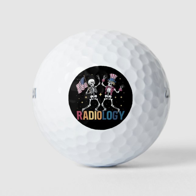 Dancing Skeleton Radiology X-ray Tech Patriotic  Golf Balls (Front)