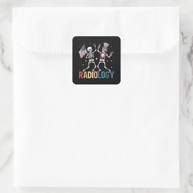 Dancing Skeleton Radiology X-ray Tech Patriotic  Square Sticker (Bag)