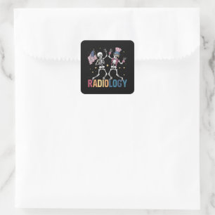Dancing Skeleton Radiology X-ray Tech Patriotic Square Sticker