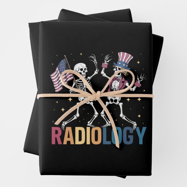 Dancing Skeleton Radiology X-ray Tech Patriotic  Wrapping Paper Sheet (In situ)