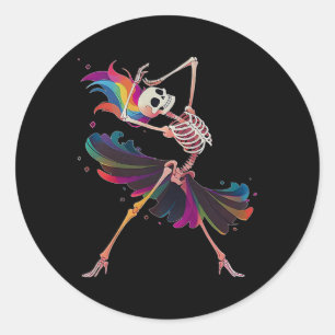 Dancing Skeleton Rainbow Ballerina Halloween  Classic Round Sticker