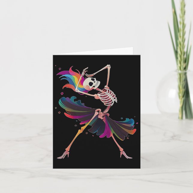 Dancing Skeleton Rainbow Llerina Halloween  Card (Front)