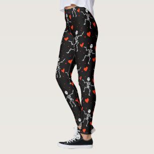 Dancing Skeleton Red Hearts Love Funny Halloween Leggings