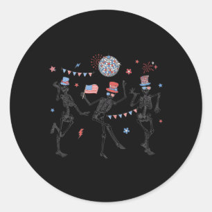 Dancing Skeleton Retro 4th Of July American Flag S Classic Round Sticker