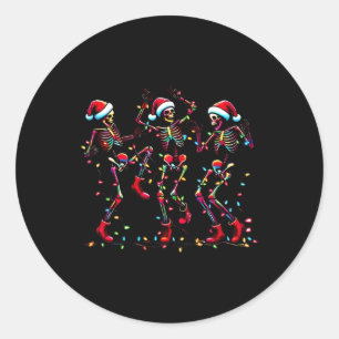 Dancing Skeleton Santa Xmas Light Christmas Classic Round Sticker