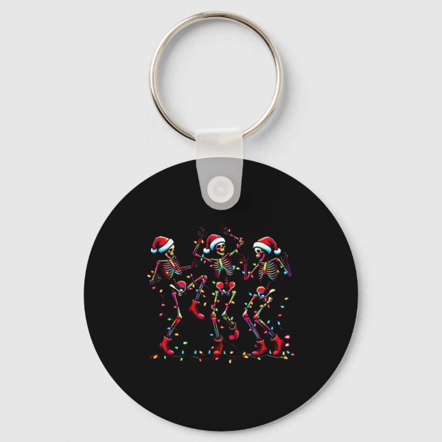 Dancing Skeleton Santa Xmas Light Christmas  Key Ring (Front)
