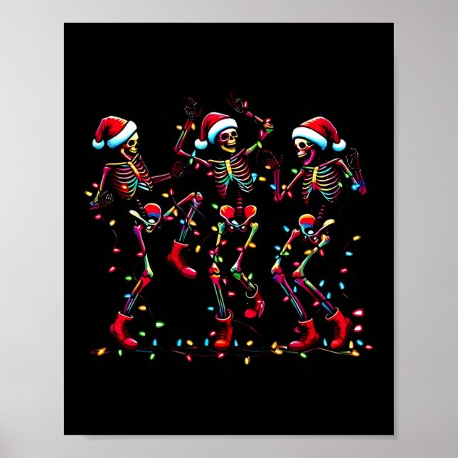 Dancing Skeleton Santa Xmas Light Christmas  Poster (Front)