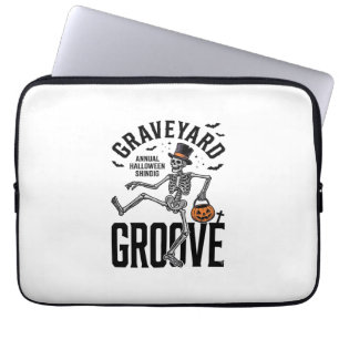 Dancing Skeleton Shirt with Pumpkin Vintage Hallow Laptop Sleeve