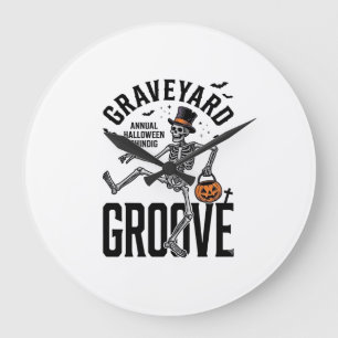 Dancing Skeleton Shirt with Pumpkin Vintage Hallow Large Clock