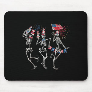 Dancing Skeleton Us Flag 4th Of July Fireworks Pat Mouse Pad