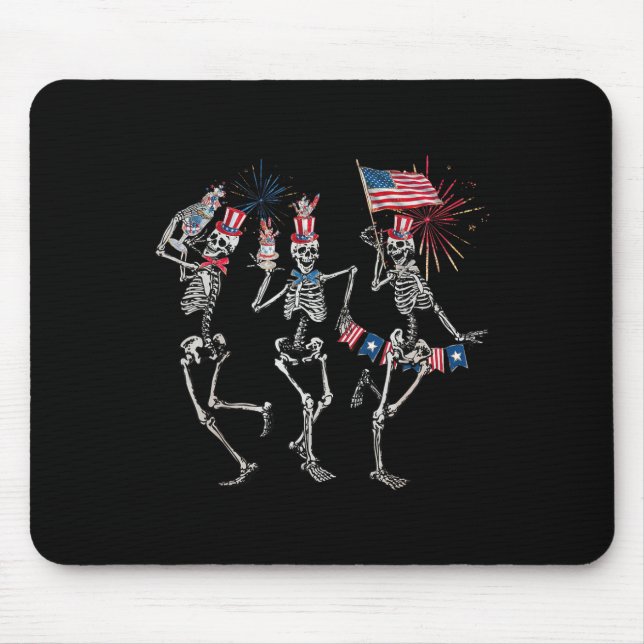 Dancing Skeleton Us Flag 4th Of July Fireworks Pat Mouse Pad (Front)