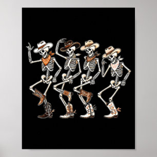 Dancing Skeleton Western Country Rodeo Halloween Poster