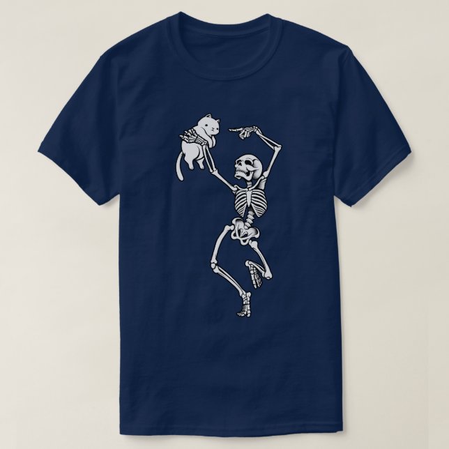 Dancing Skeleton With a Cat T-Shirt (Design Front)