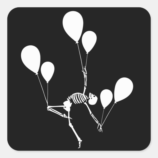 DANCING SKELETON WITH BALLOONS HALLOWEEN SQUARE STICKER (Front)