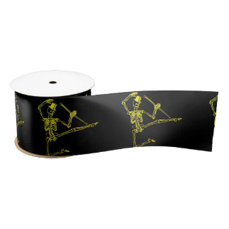 DANCING SKELETON WITH TOP HAT RIBBON CUSTOM SATIN RIBBON