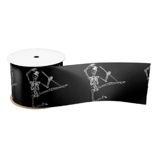DANCING SKELETON WITH TOP HAT RIBBON CUSTOMIZABLE SATIN RIBBON