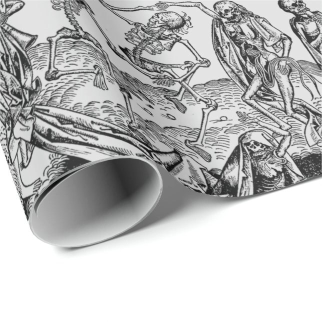 Dancing Skeletons Black Death Gothic Wrapping Paper (Roll Corner)