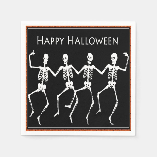 Dancing Skeletons Black Halloween Napkins (Front)