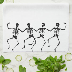 Dancing Skeletons (blacknwhite) Tea Towel