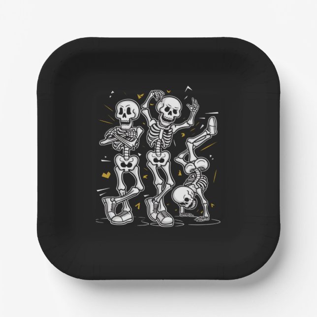 Dancing Skeletons Dance Challenge Halloween  Paper Plate (Front)